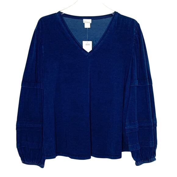 Chicos XL NEW Knit Top Chambray V Neck Riviera Authentic Tiered Sleeve - Picture 1 of 9